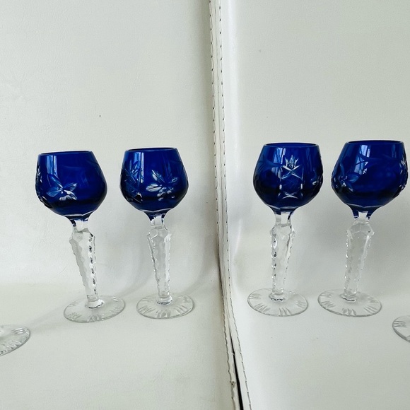 Vintage cobalt blue cut drinking glasses of 6 - Picture 12 of 13